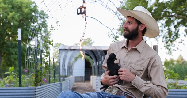 Noah Young lives on a 5-acre farm in rural Adams County with his wife Sierra and their four children. (Photo by Erika Pritchard, UNK Communications)